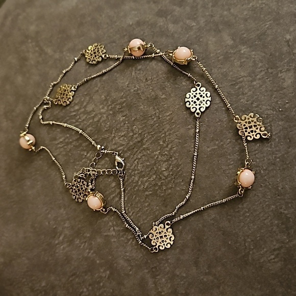 VTG Filigree Pink Beaded Long Station Sweater Necklace - Picture 2 of 8